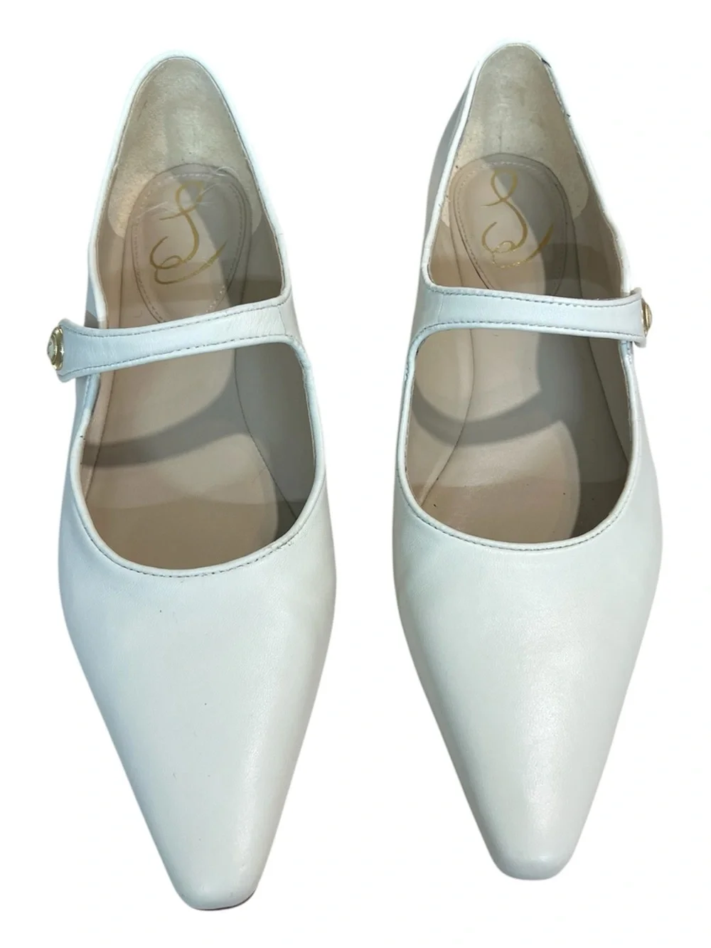 Sam Edelman Womens Jene Leather Pointed Toe Mary Janes Size 10 Ivory White